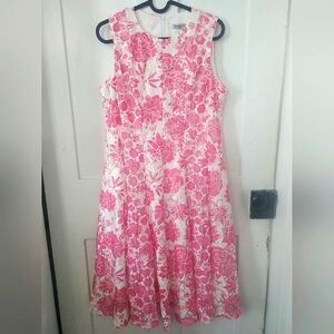 Danny & Nicole Retro Sleeveless Floral Pink And White Midi Dress Size 8 (B)